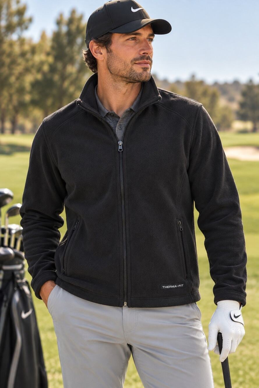 Nike Men’s L Gray Therma-FIT Full Zip Fleece Jacket Stand Collar Logo